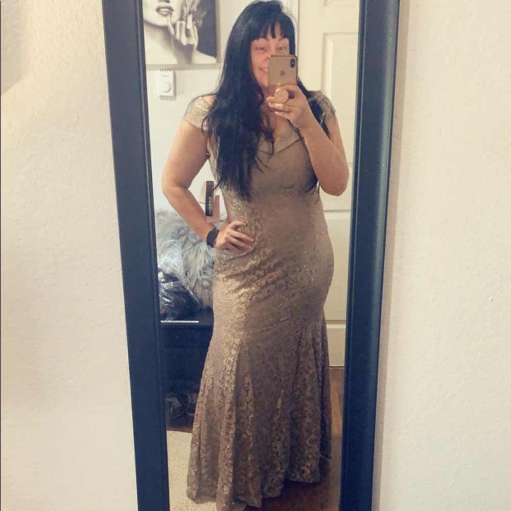 Gold Glitter Lace Bridesmaids/Prom Dress